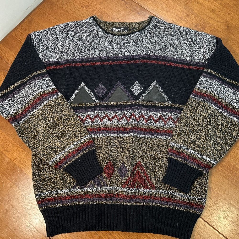 Vintage Impact Pullover Sweater Men's Size Large Long Sleeve 100% Acrylic